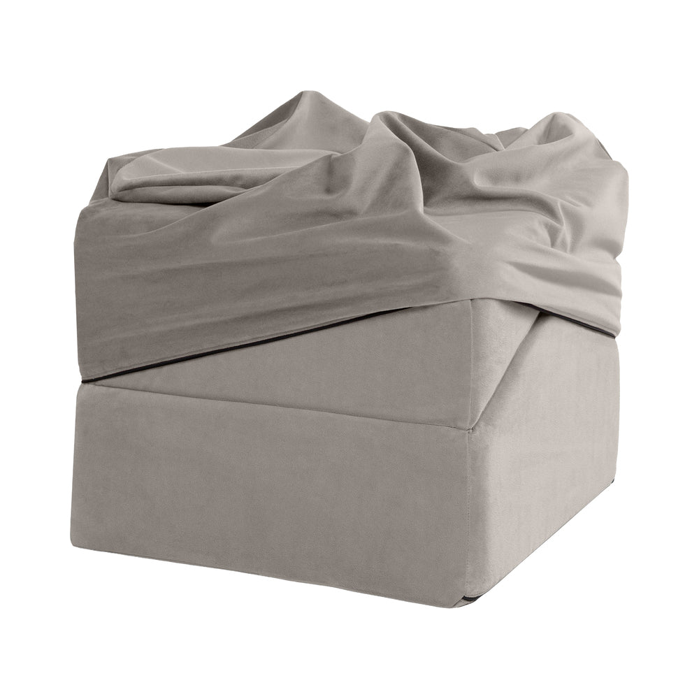 Liberator Flip Ramp Sex Positioning Pillow With Slip Cover Lush Grey in luxurious velvet fabric, folded and stylish.