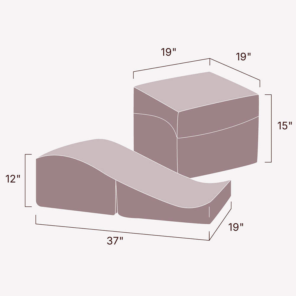 Dimensions of the Liberator Flip Ramp Sex Positioning Pillow With Slip Cover Lush Grey, measuring 37" x 19" x 12".