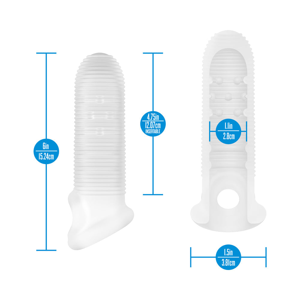 Performance Plus Mercenary Silicone Penis Sheath Small with dimensions and ribbed texture for enhanced pleasure.
