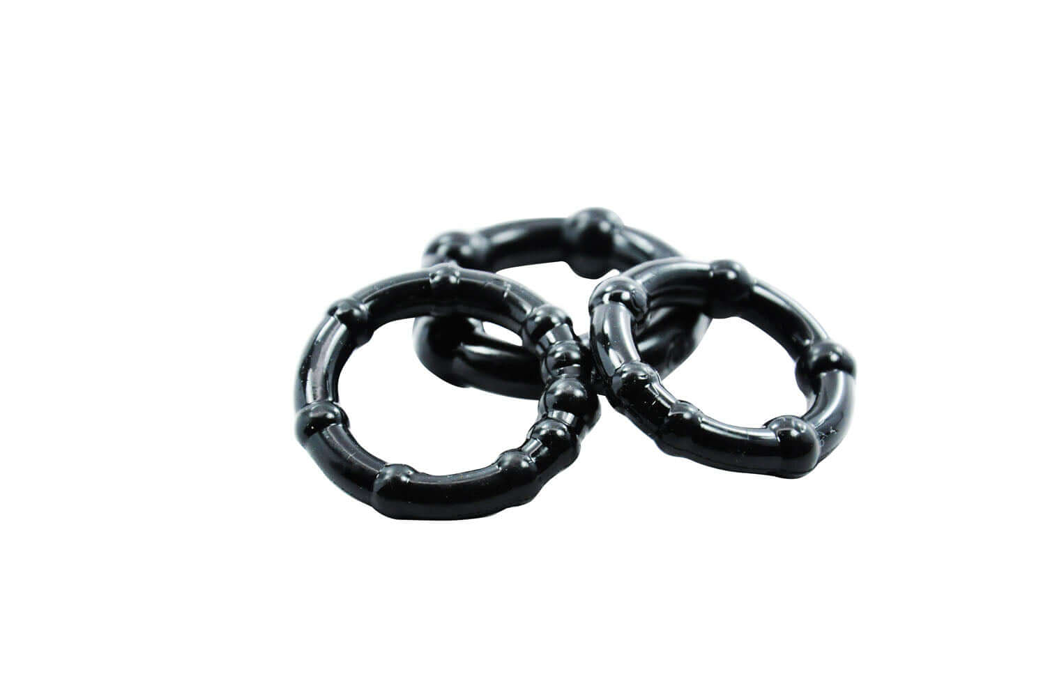 Cockring Combo Beaded 3 Pack Black – three beaded black cockrings in graduated sizes for enhanced support and stamina.