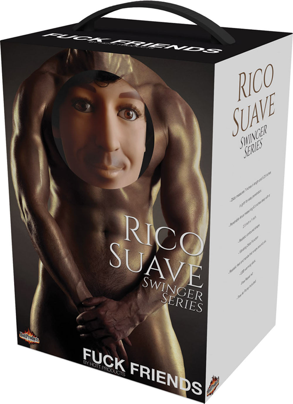 Fuck Friends Love Doll Rico Suave packaging featuring muscular design and interactive features.