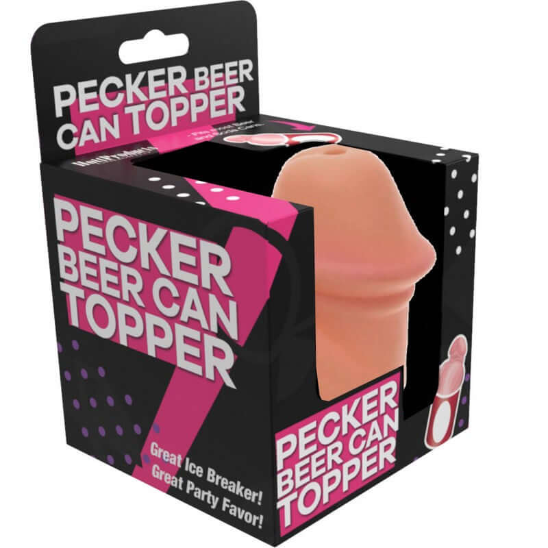 Pecker Beer Can Topper packaging showcasing the novelty party accessory for beverages.