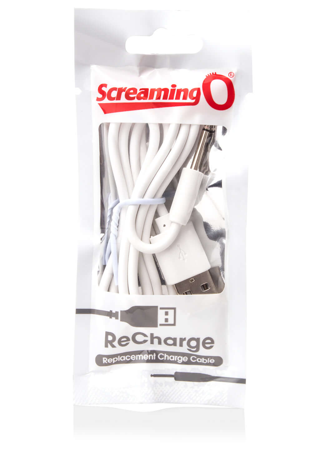 Screaming O Recharge Charging Cable in packaging for compatible Screaming O products, providing reliable charging solution.