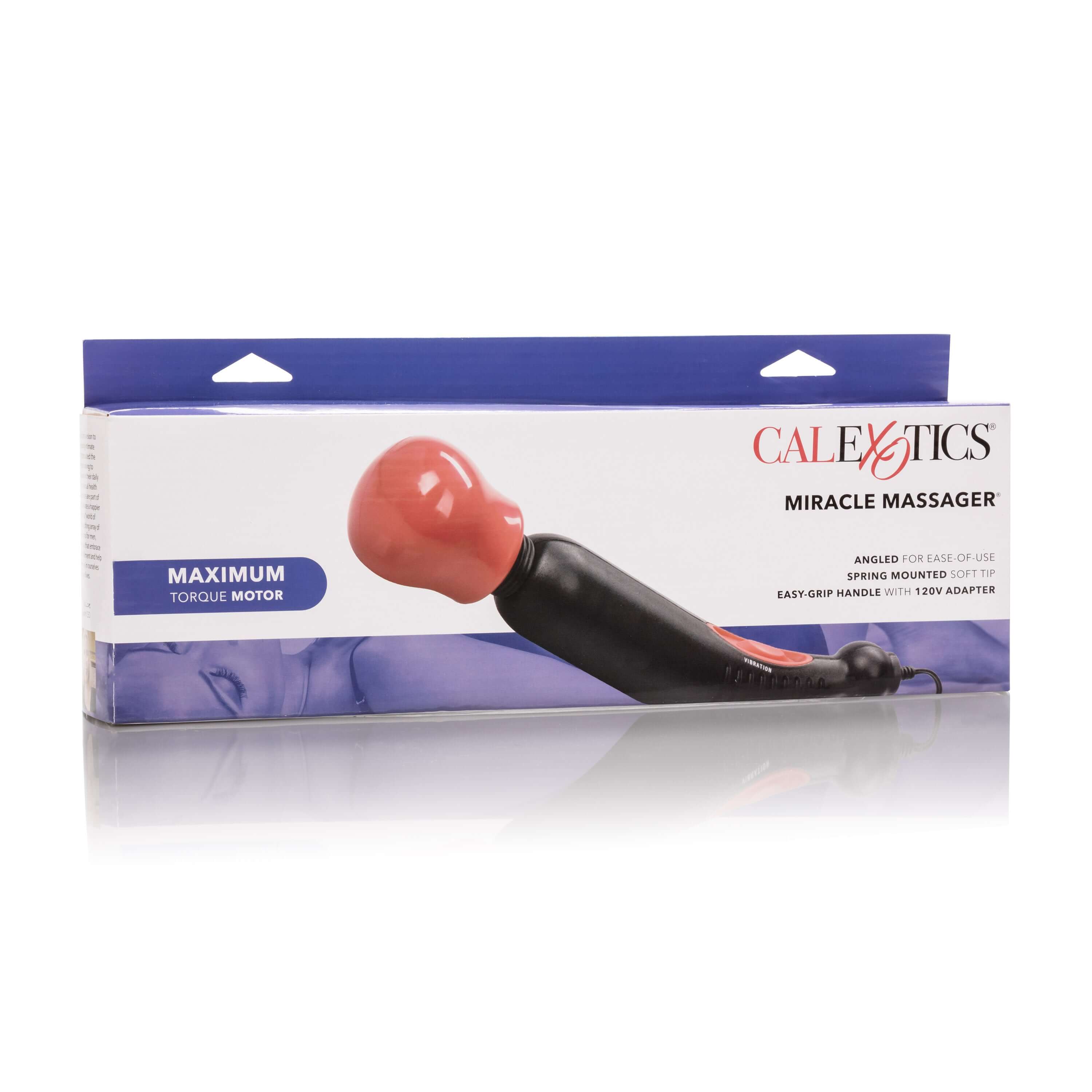 Miracle Massager 120 Volt Wand packaging showcasing ergonomic design and maximum torque features.