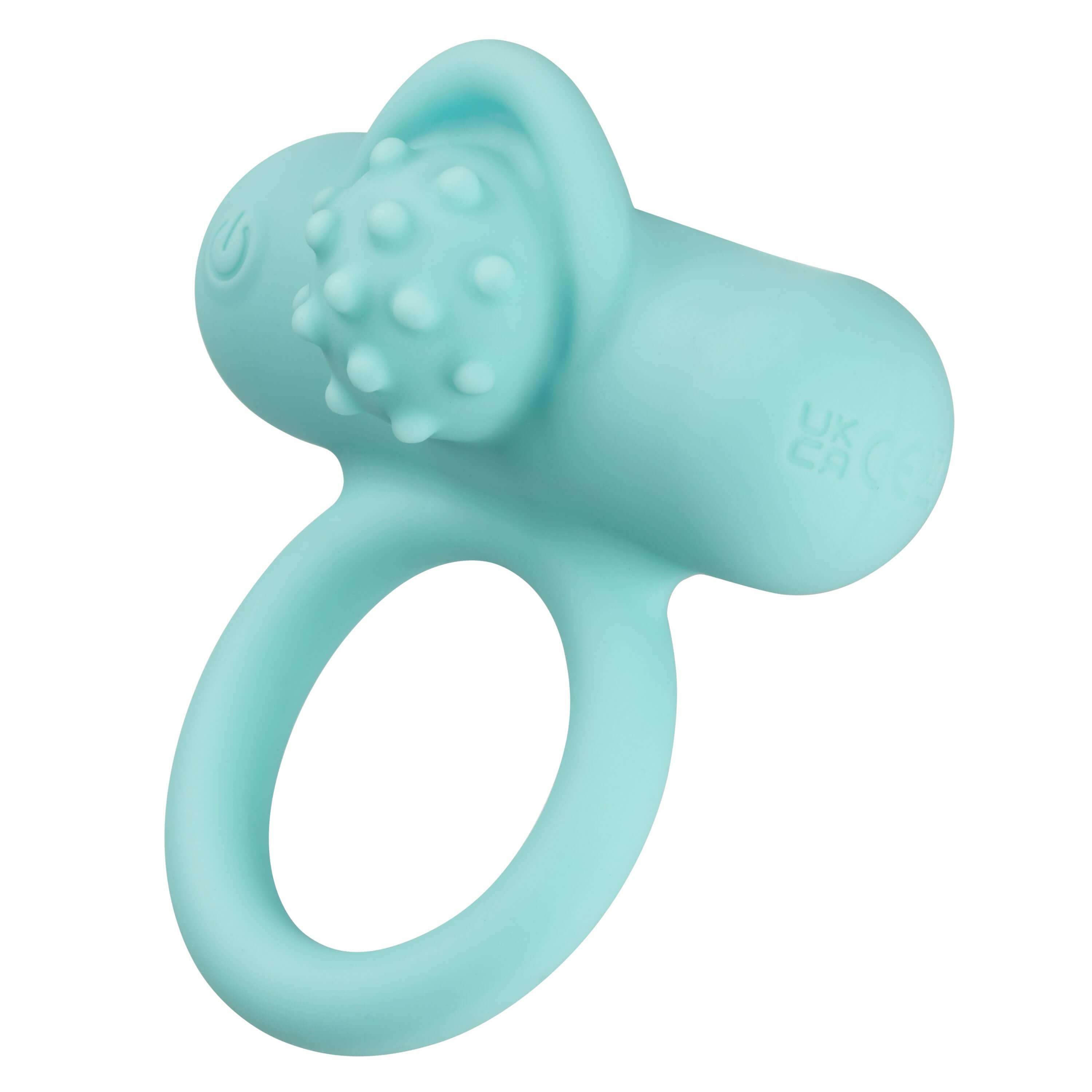 Silicone Rechargeable Nubby Lovers Ring Delight Blue, a textured vibrating couples enhancer in a soft blue color.