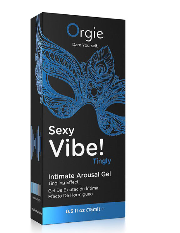 Orgie Sexy Vibe Intimate Arousal Gel 15 ml packaging with tingly effect description.