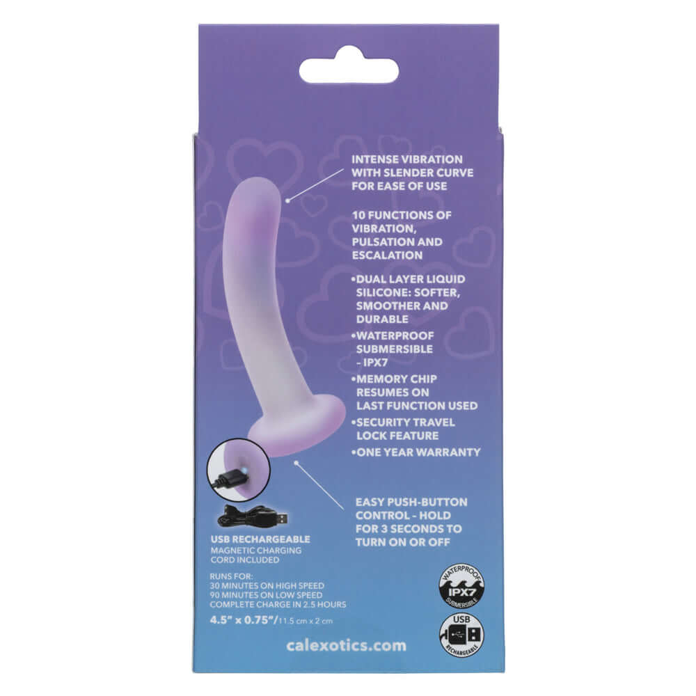Lavender Haze Slender Curved Probe Purple back packaging showcasing features and specifications.