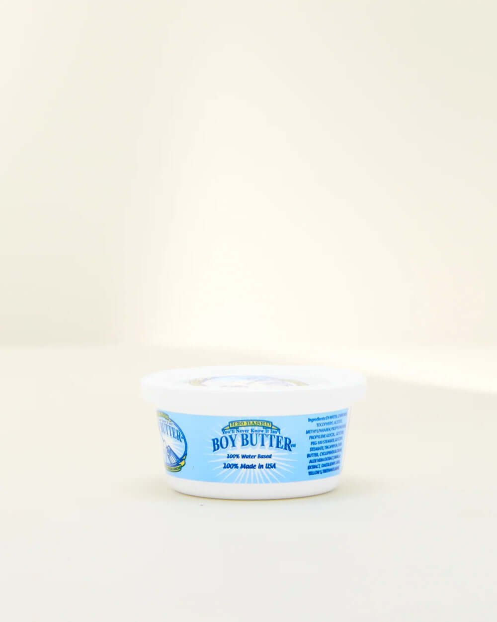 Boy Butter H2O Lubricant 4 Oz Tub in a light background, showcasing its premium water-based formula.