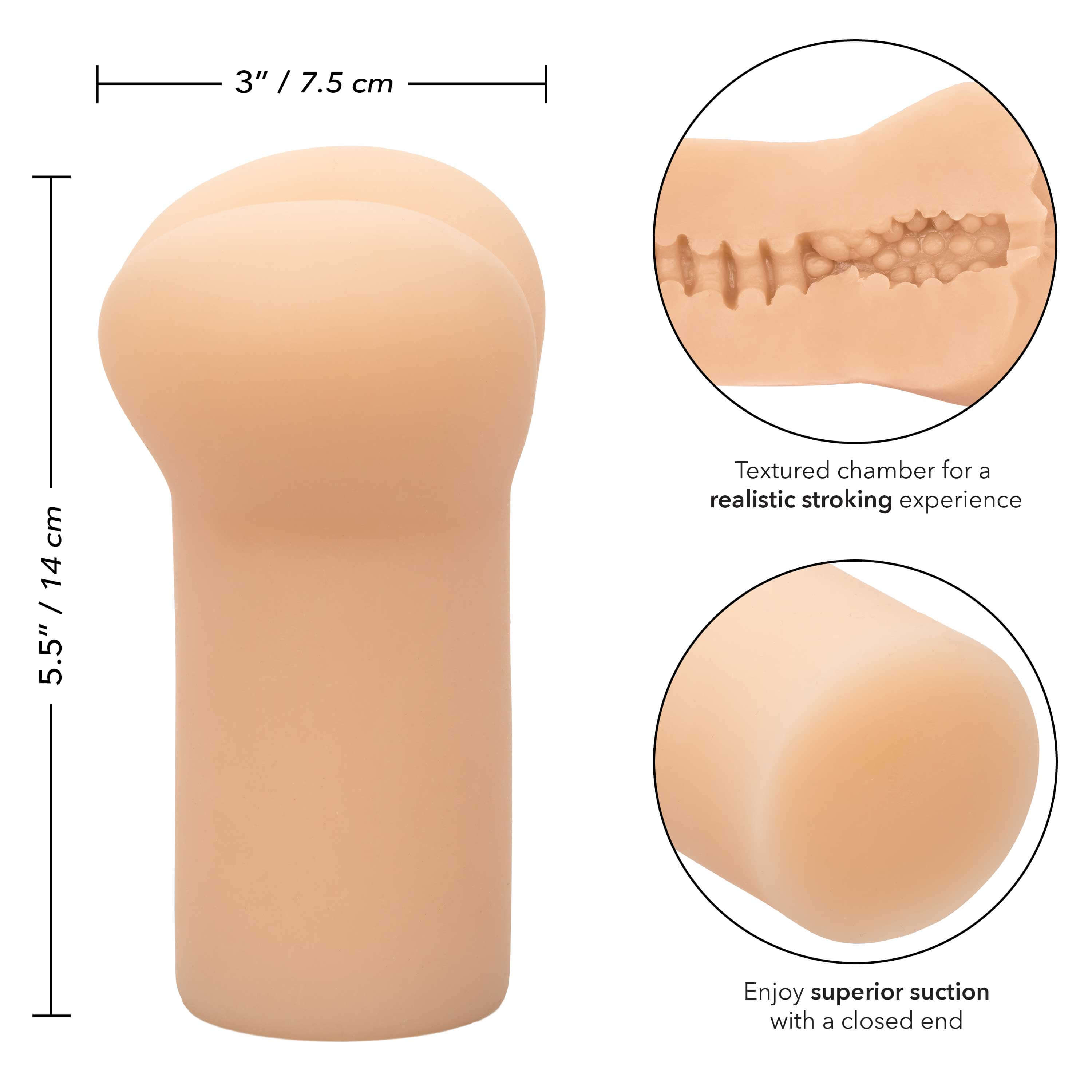 Cheap Thrills the Glory Hole Stroker with textured chamber for realistic experience and superior suction.