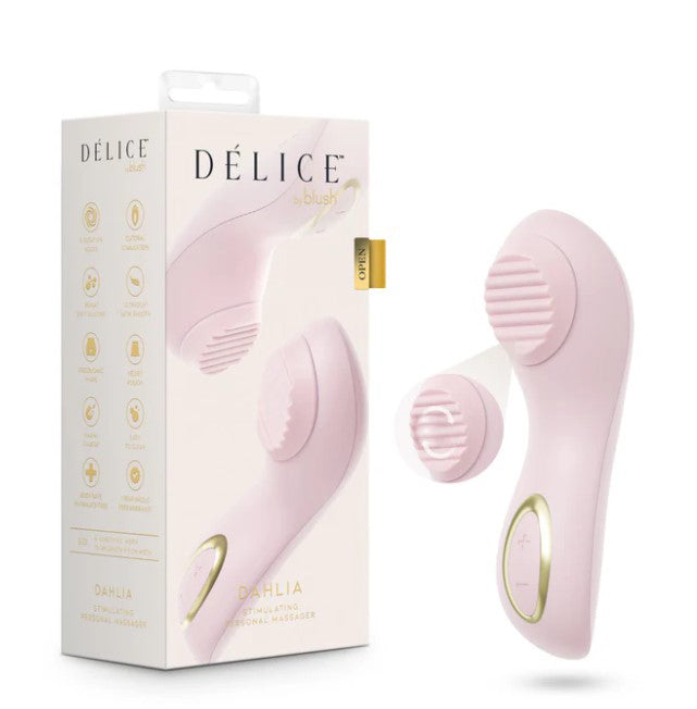 Delice Dahlia Stimulating Personal Massager Pink with elegant design and luxurious comfort in stylish packaging.