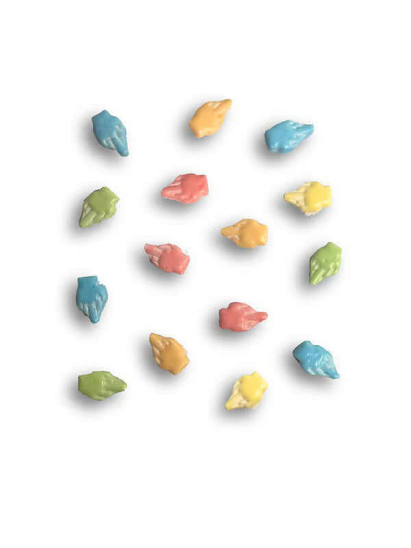 Colorful hand-shaped candies from the Fuck You You Fucking Fuck Candy Bag of 25, featuring different pastel colors.