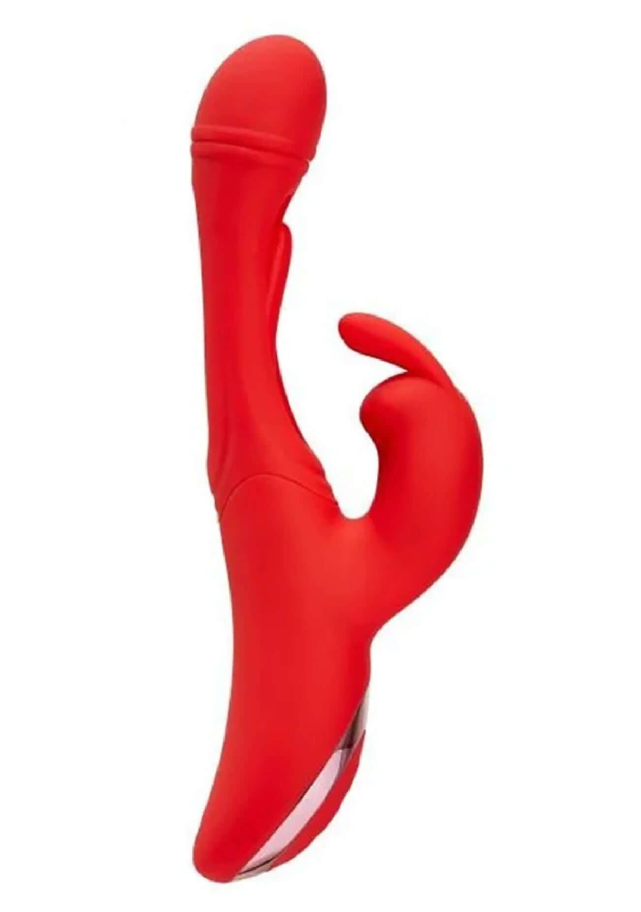 Red Flutter Touch Rabbit vibrator with three motors, fluttering G-Spot stimulator, and tongue-like flapping feature for intense pleasure.