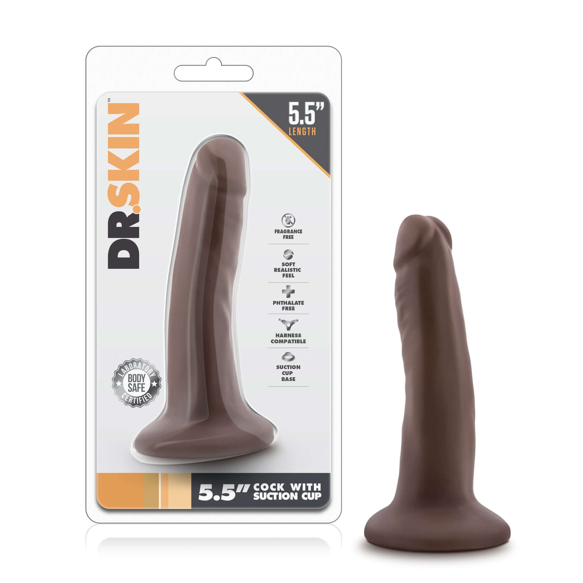 Dr Skin 5.5 Inch Cock with Suction Cup Chocolate - realistic design and suction base for versatile fun.