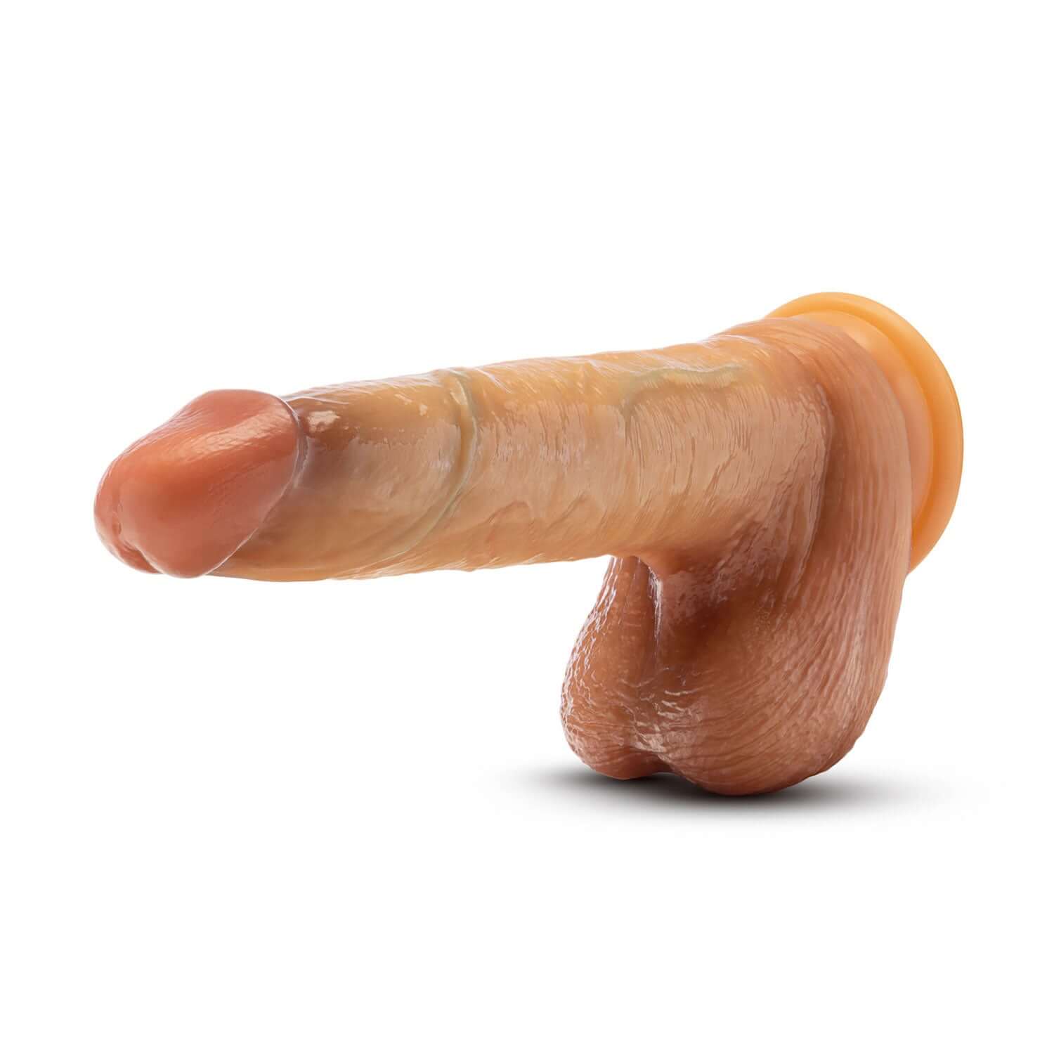 Renaissance - Da Vinci 8 Inch Sliding Foreskin Dildo With Squeezable Balls - Realistic Tan Sex Toy