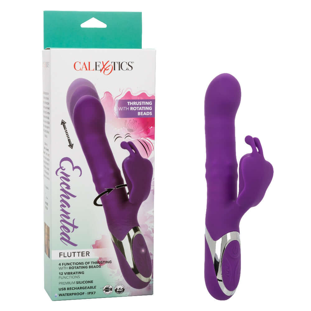 Enchanted Flutter Massager - Purple, body-safe silicone, waterproof (IPX7), thrusters, rotating beads, versatile pleasure product.