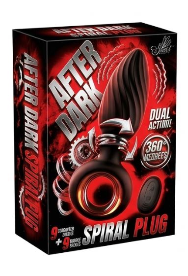 After Dark Spiral Plug With Remote Control packaging featuring dual-action design and remote control capabilities.
