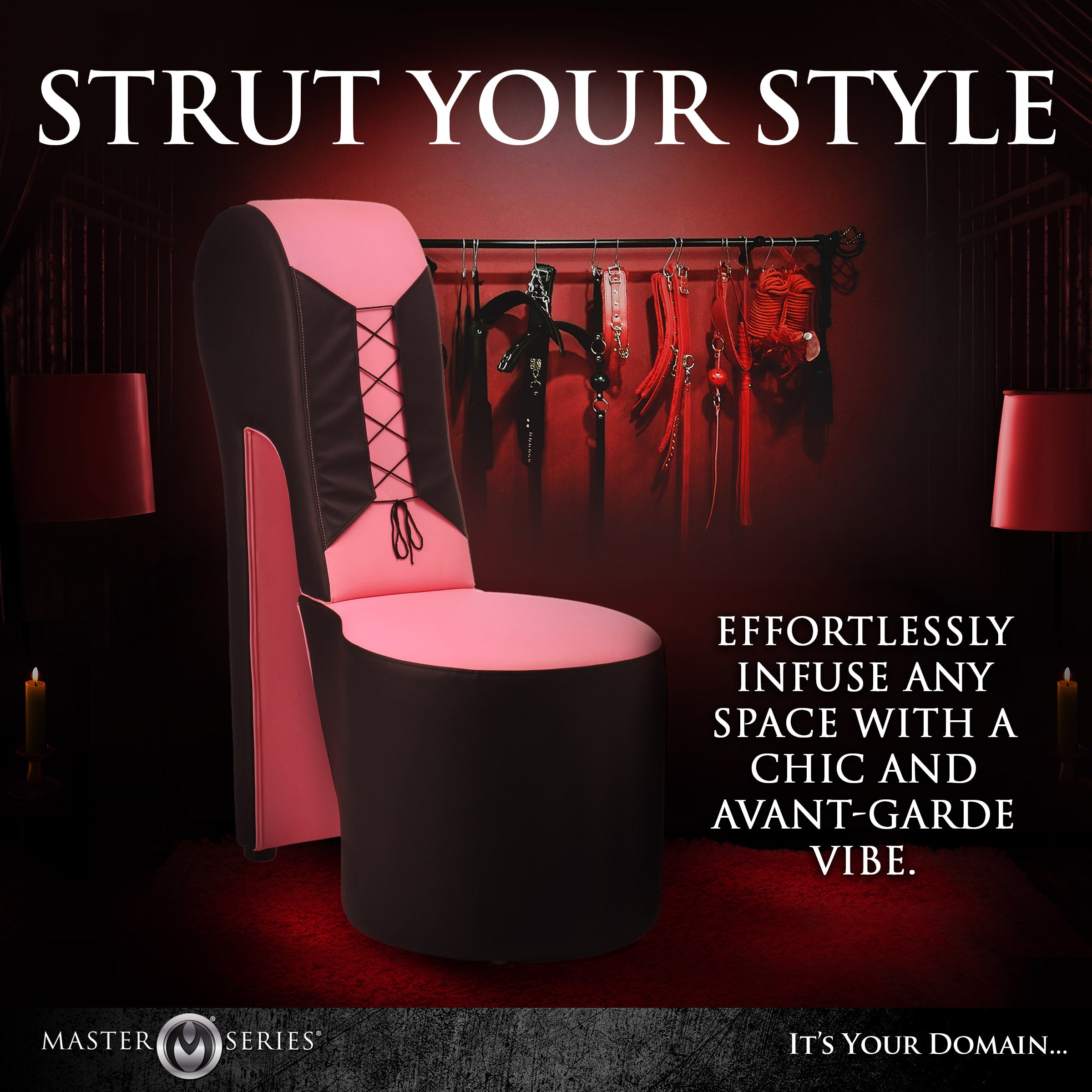 Master Series Stiletto Corset Chair Pink in a chic setting with stylish decor and avant-garde elements.