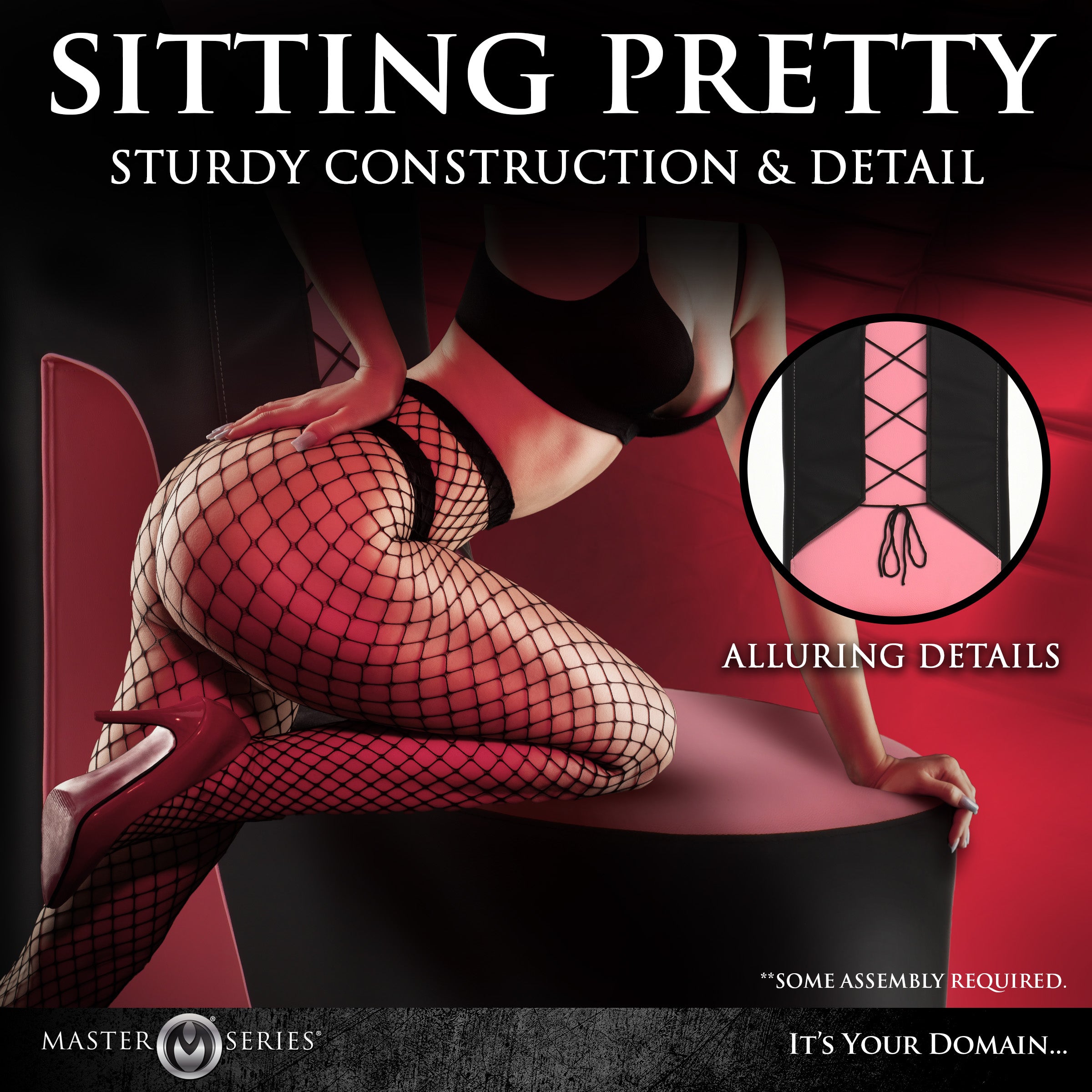 Master Series Stiletto Corset Chair Pink showcasing alluring details and sturdy construction in a bold setting.