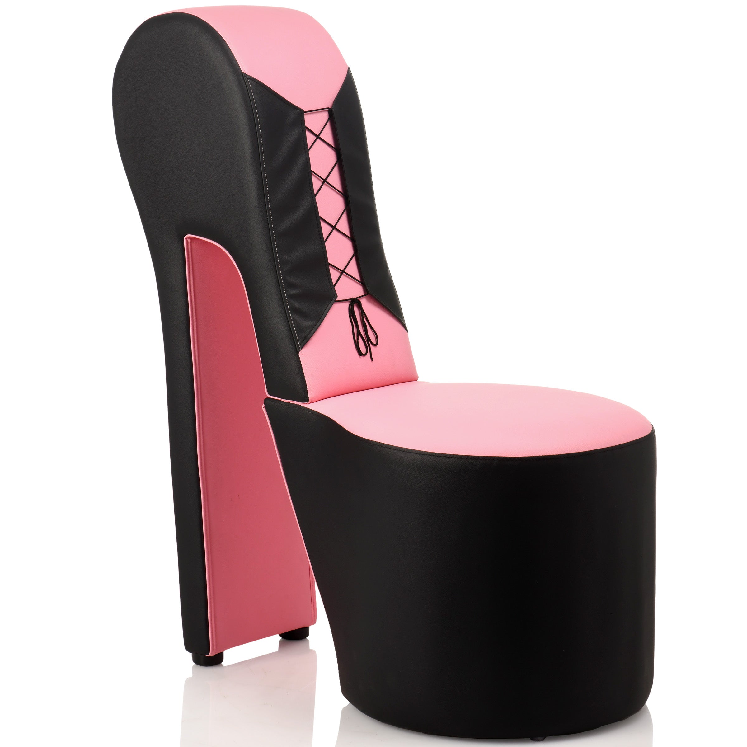 Master Series Stiletto Corset Chair Pink, a striking black and pink chair with a corset design, perfect for bold decor.