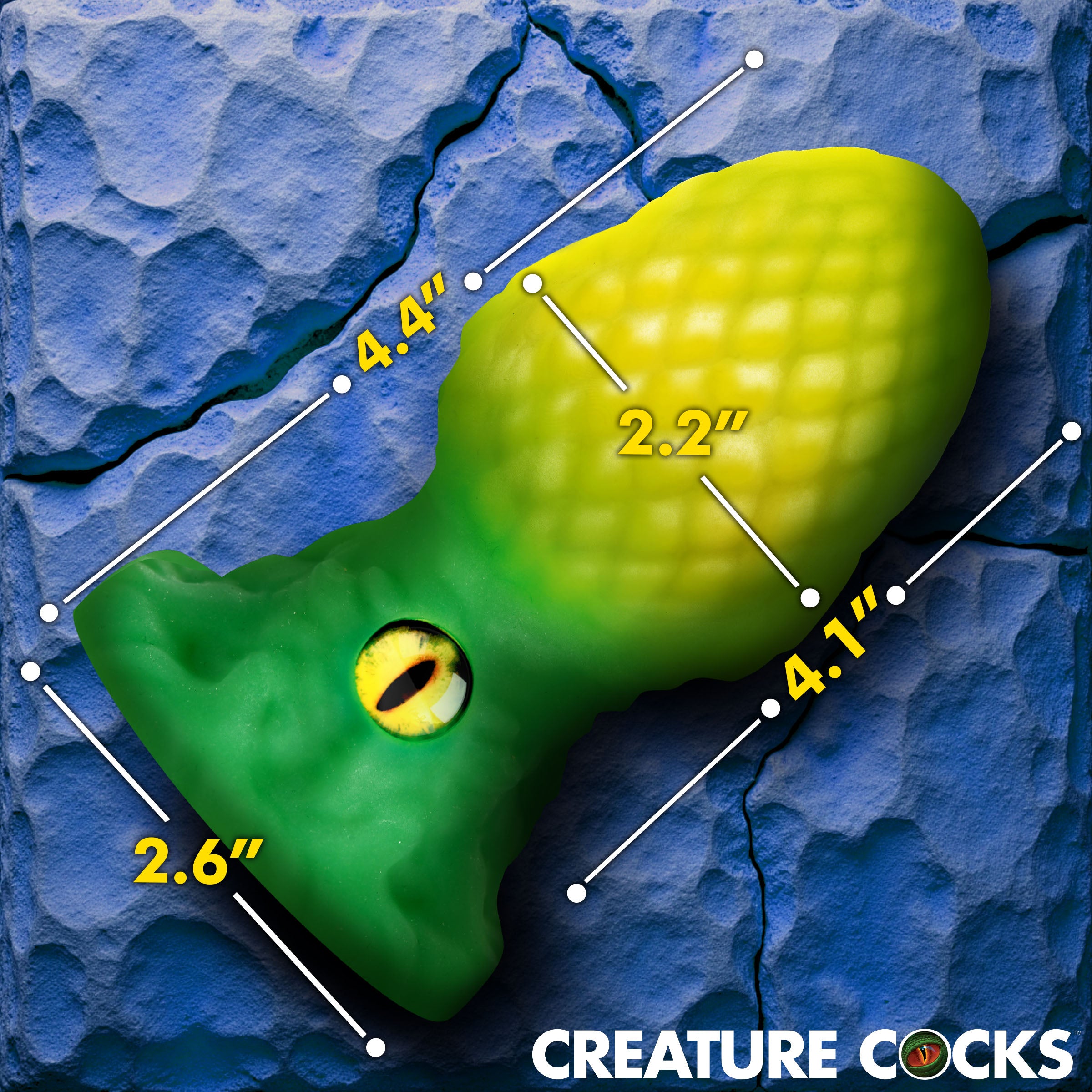 Eye of the Dragon Silicone Butt Plug Green with dragon-scale texture and glow-in-the-dark features.