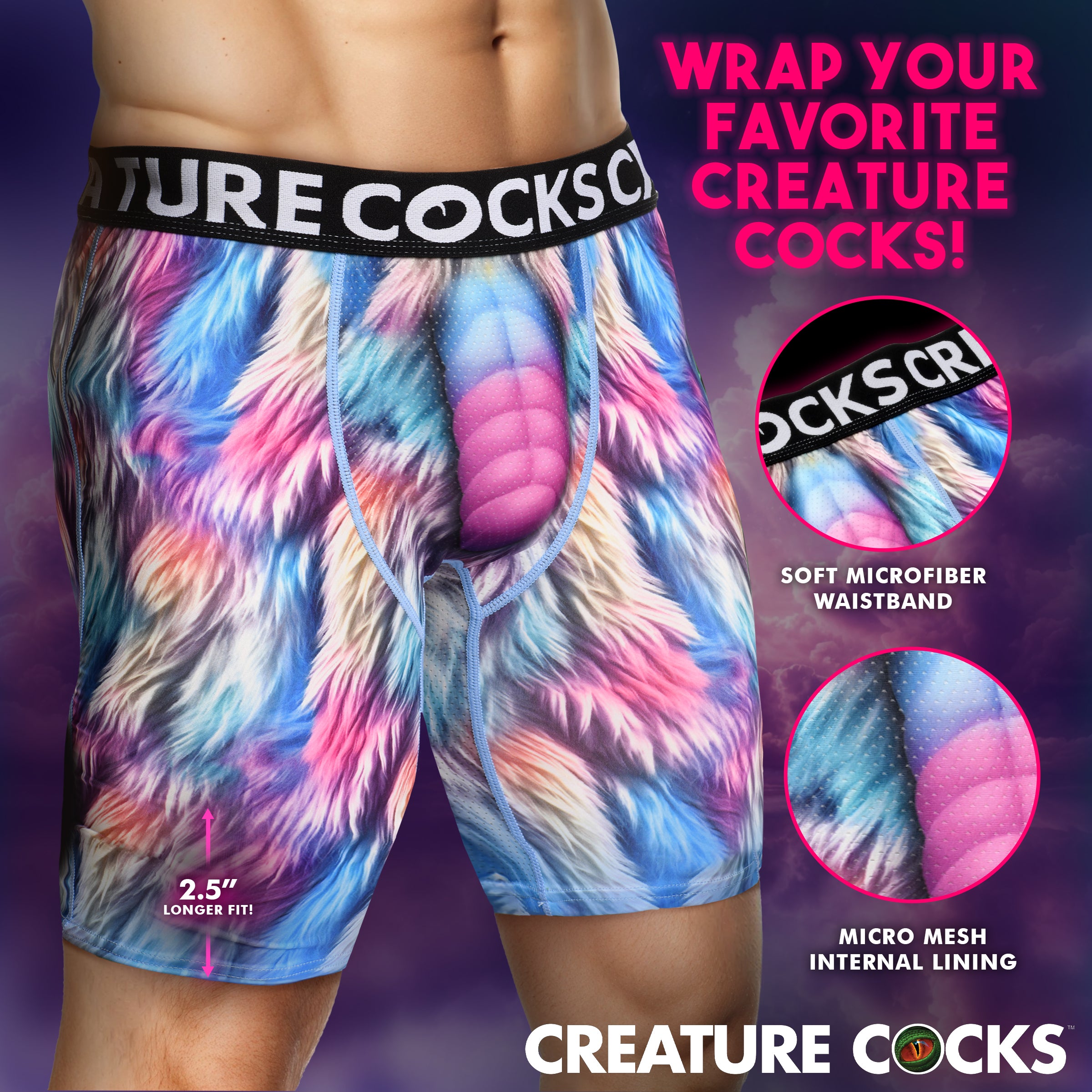 Creature Wear Mystique Unicorn Boxer Shorts Small in colorful design with soft waistband and internal lining.