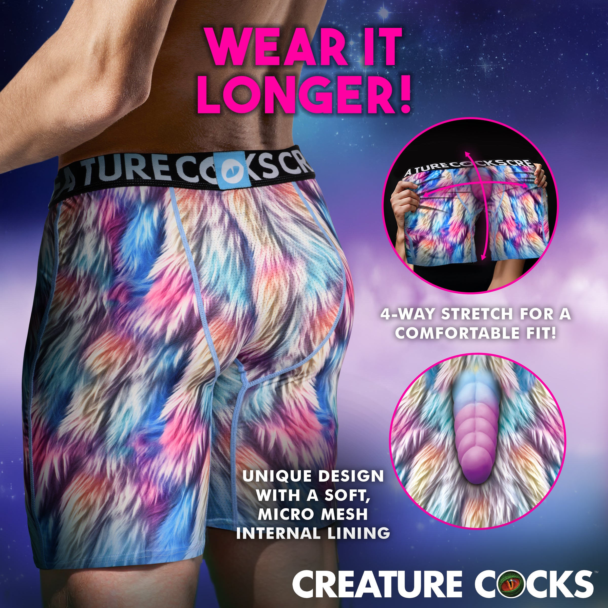 Creature Wear Mystique Unicorn Boxer Shorts Small showcasing a vibrant design and comfortable fit.