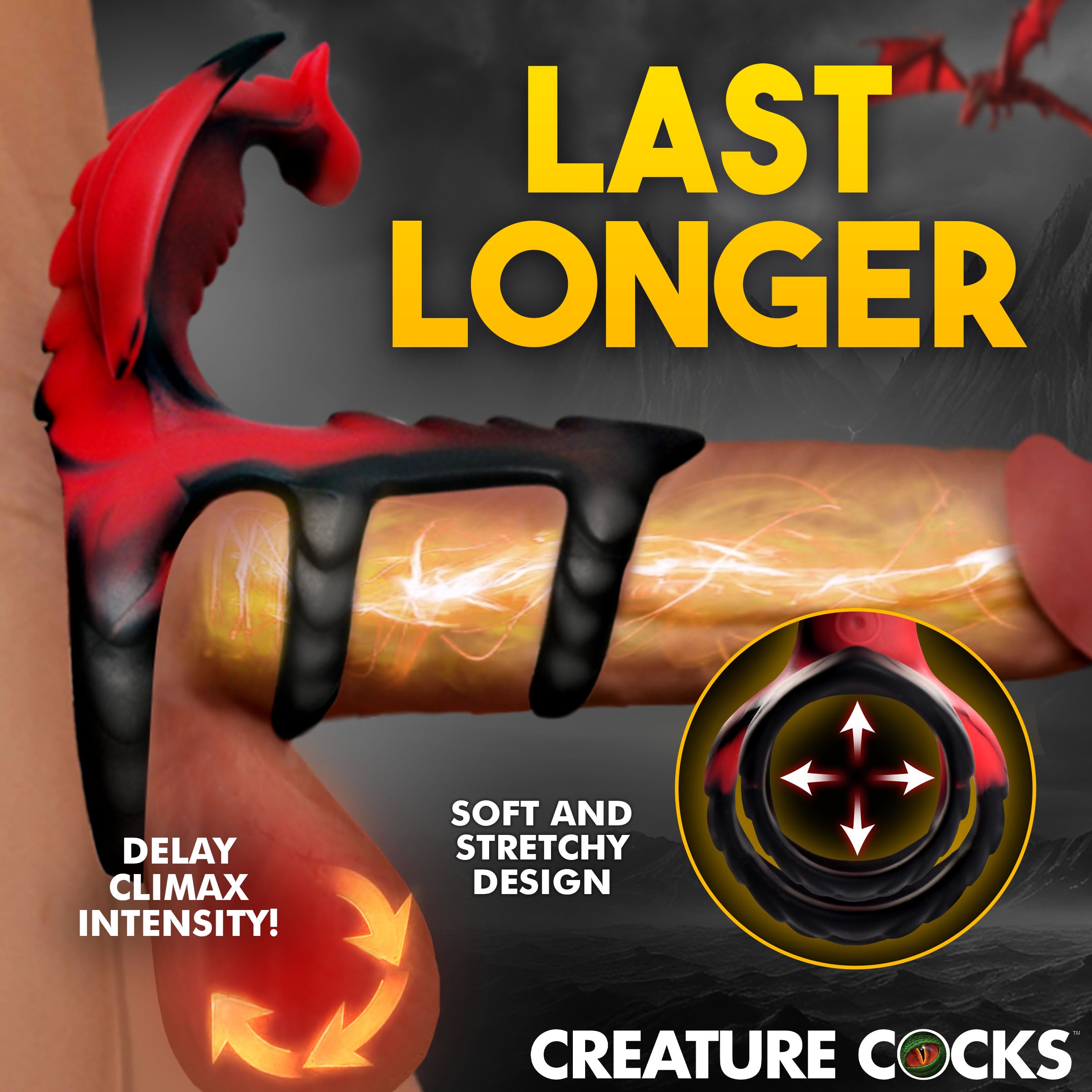 Dragon Flight Vibrating Silicone Cock Ring with soft and stretchy design for enhanced pleasure and climax delay.