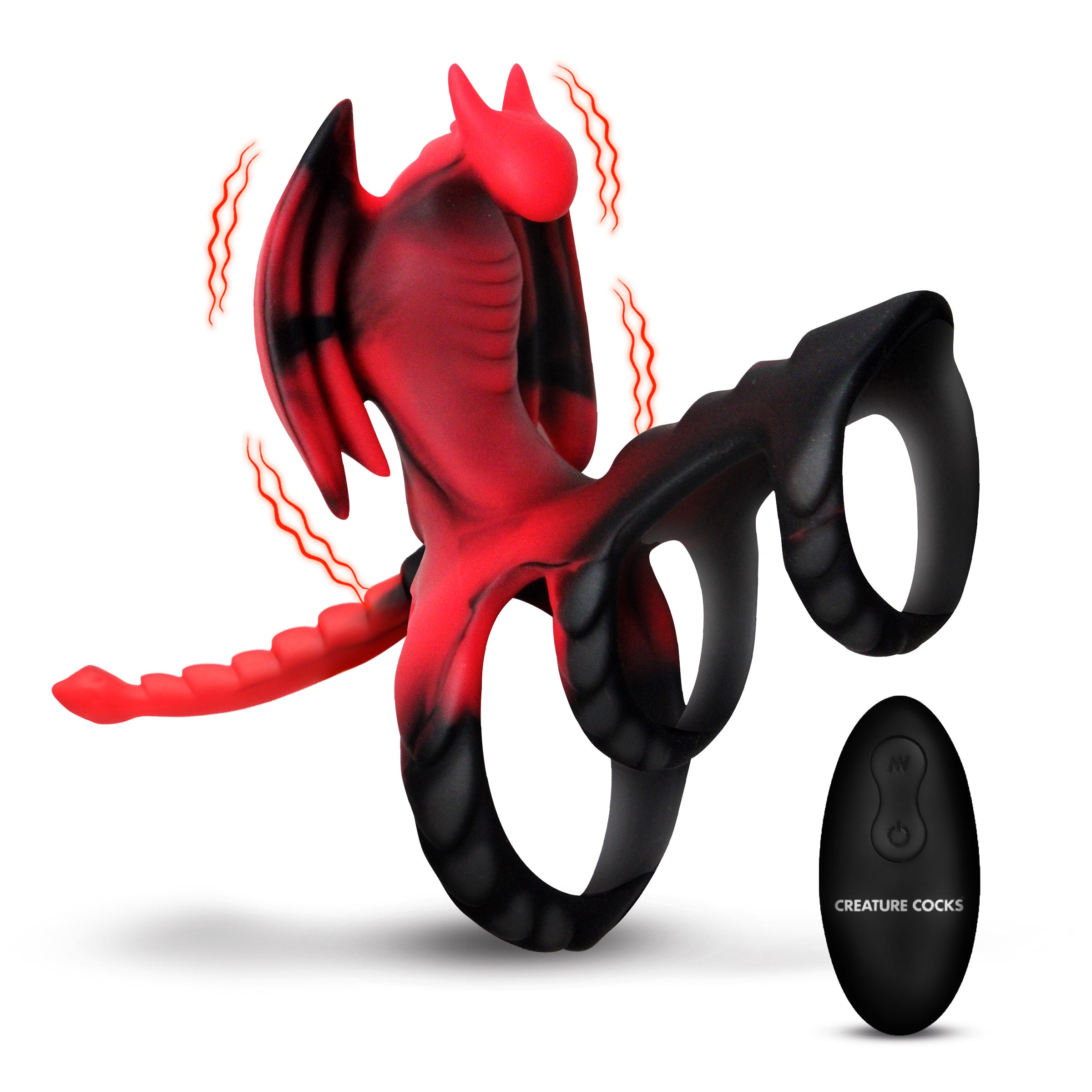 Dragon Flight Vibrating Silicone Cock Ring with remote, designed with a dragon motif for added fantasy appeal.