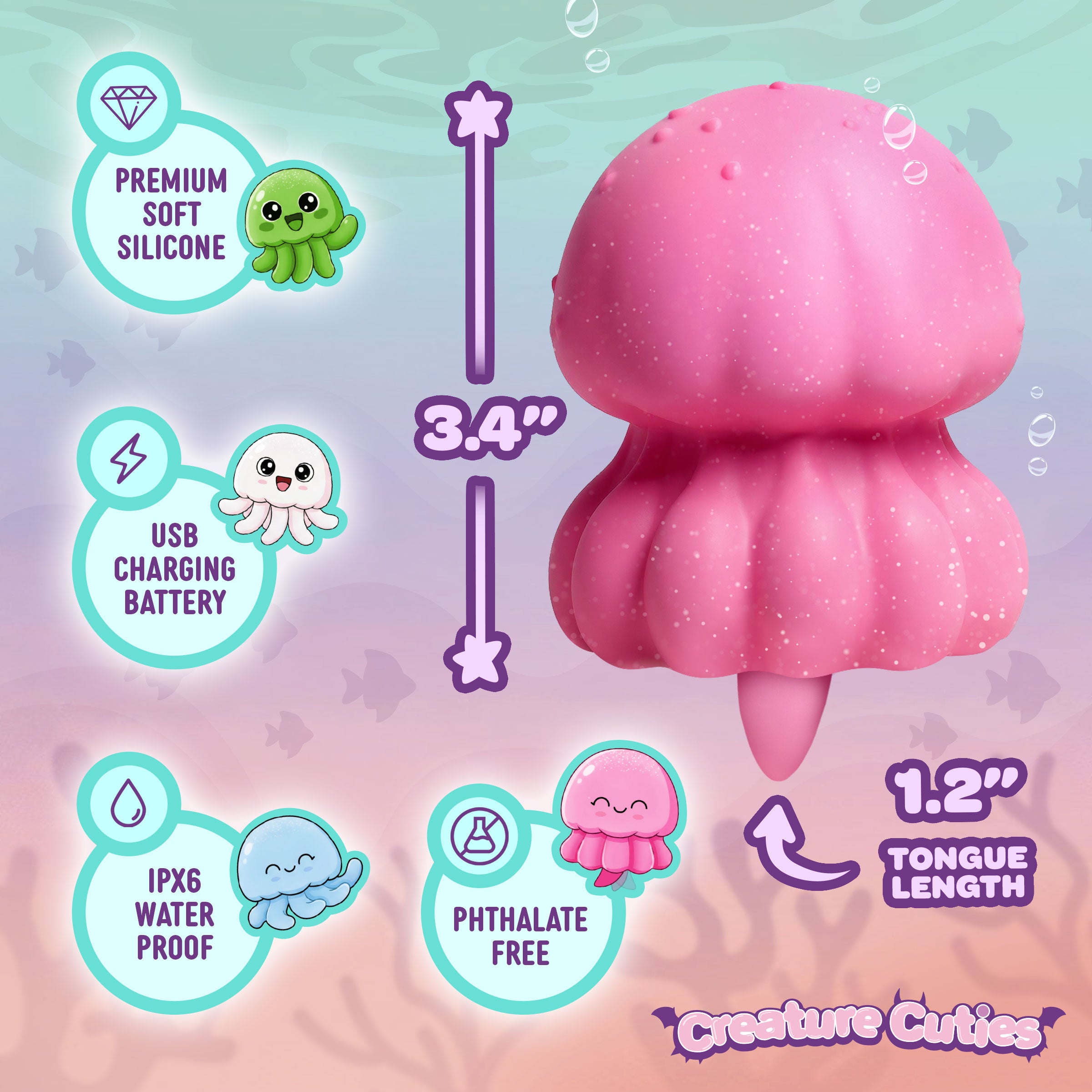Creature Cuties Glow Jelly Licking & Vibrating Stimulator features innovative design and premium silicone for comfort.