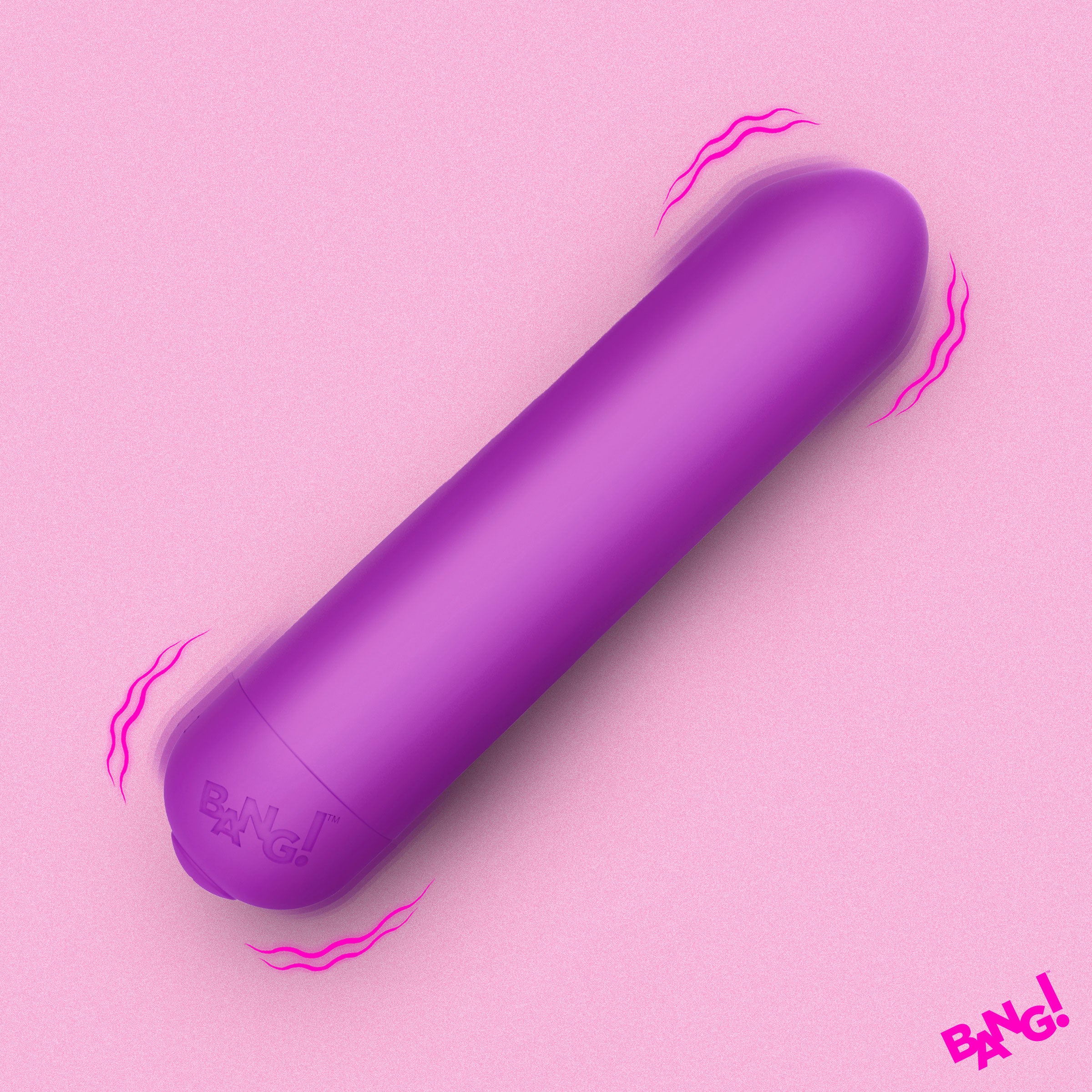 Bang Ultra Powerful Bullet Vibrator Purple on a pink background with a sleek design and vibration effect.