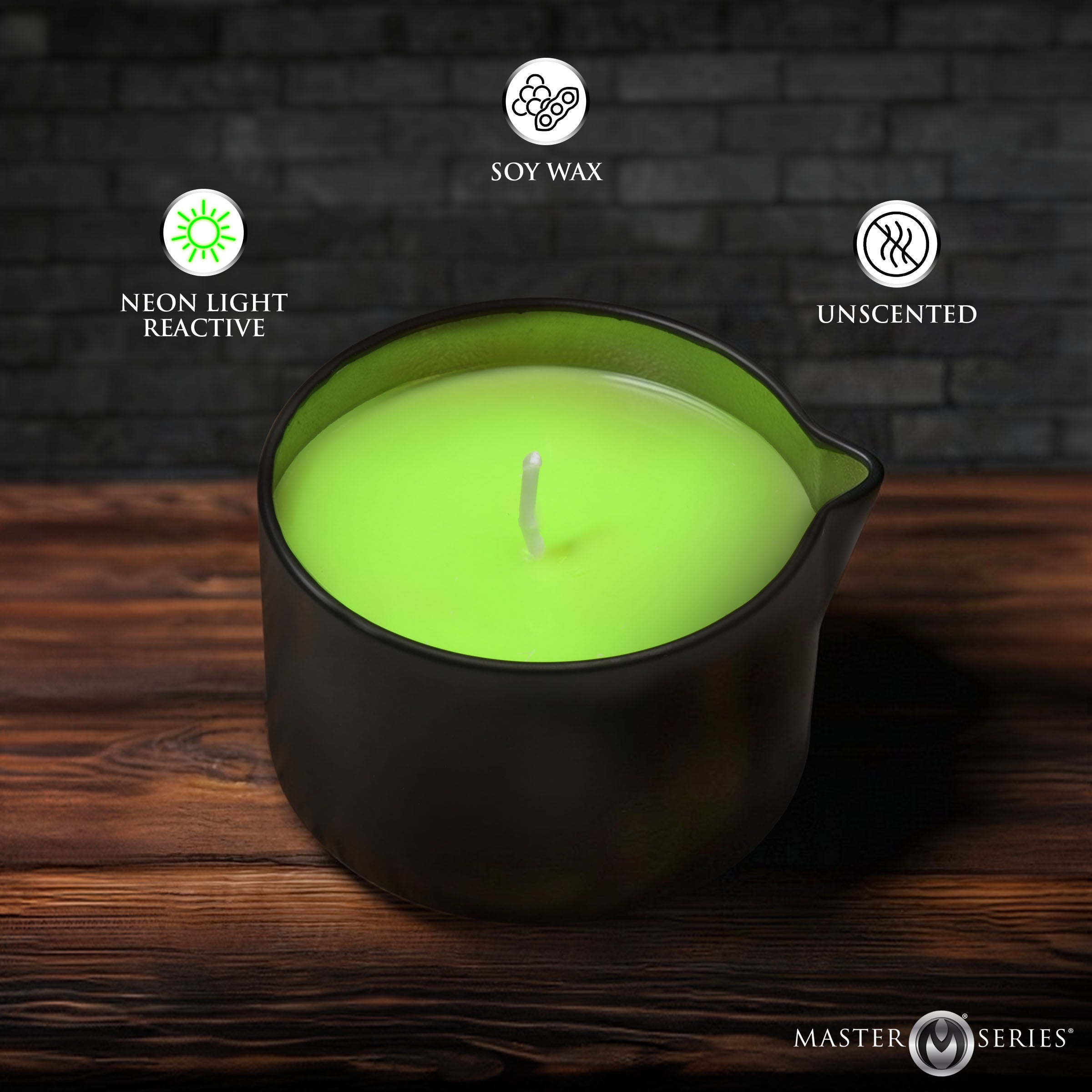 Wicked Wax Blacklight Reactive Drip Candle Set of 3 in neon green soy wax, unscented, and neon light reactive.