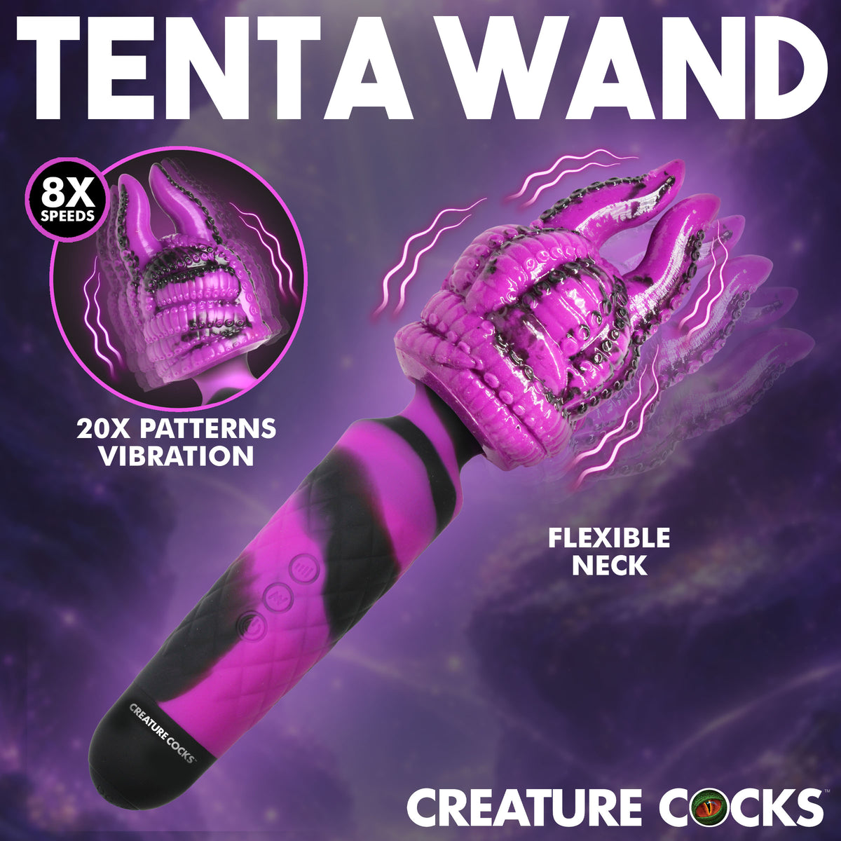 Tenta Wand Silicone Vibrating Wand With Attachment featuring a tentacle design and multiple vibration settings.