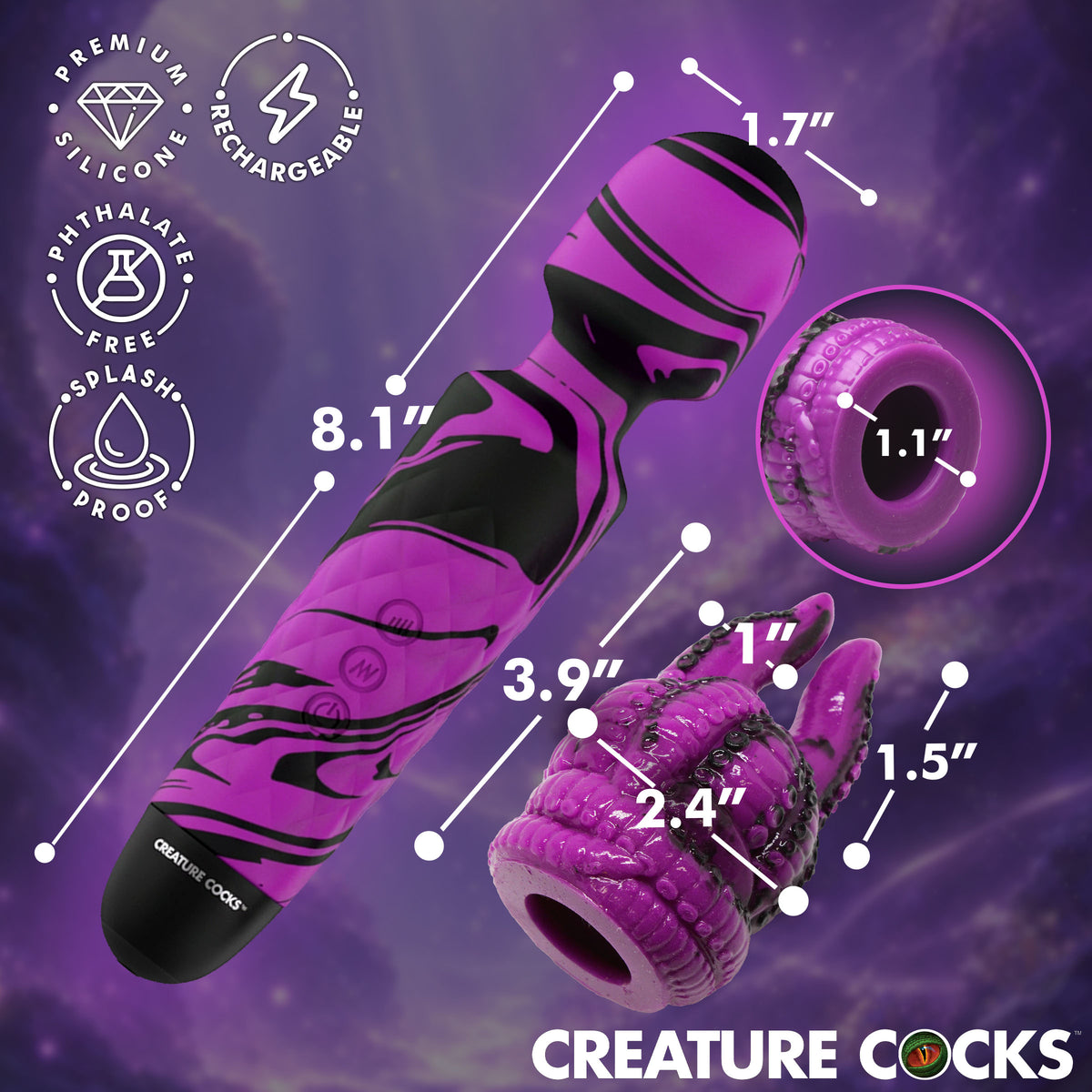 Tenta Wand Silicone Vibrating Wand With Attachment features premium silicone, rechargeable design, and tentacle attachment.