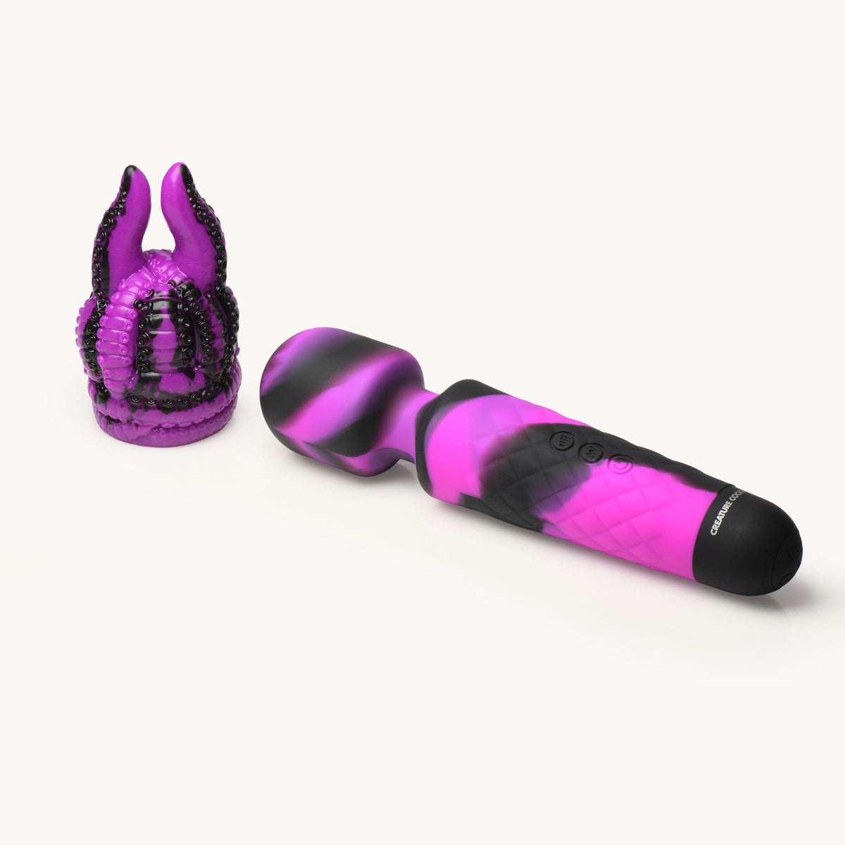 Tenta Wand Silicone Vibrating Wand With Attachment featuring removable tentacle and dual-prong design for clitoral stimulation.