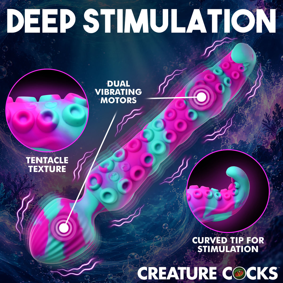 Kraken Wand Dual-Ended Silicone Wand Massager with tentacle texture and dual vibrating motors for deep stimulation.