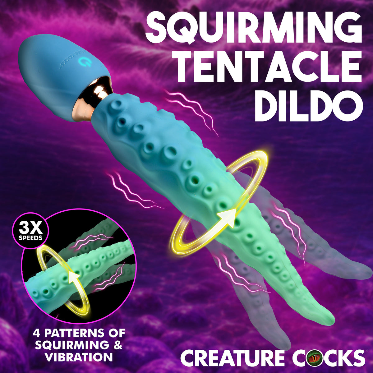 Creature Cocks Deep Squirmer Squirming Silicone Vibrator with squirming tentacle design and 3 speeds.