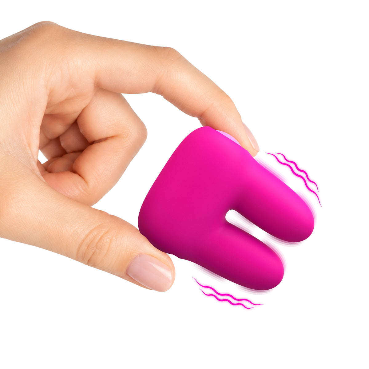 Bang Dual Silicone Vibrator Pink being held, showcasing its soft silicone design and dual motors for intense pleasure.