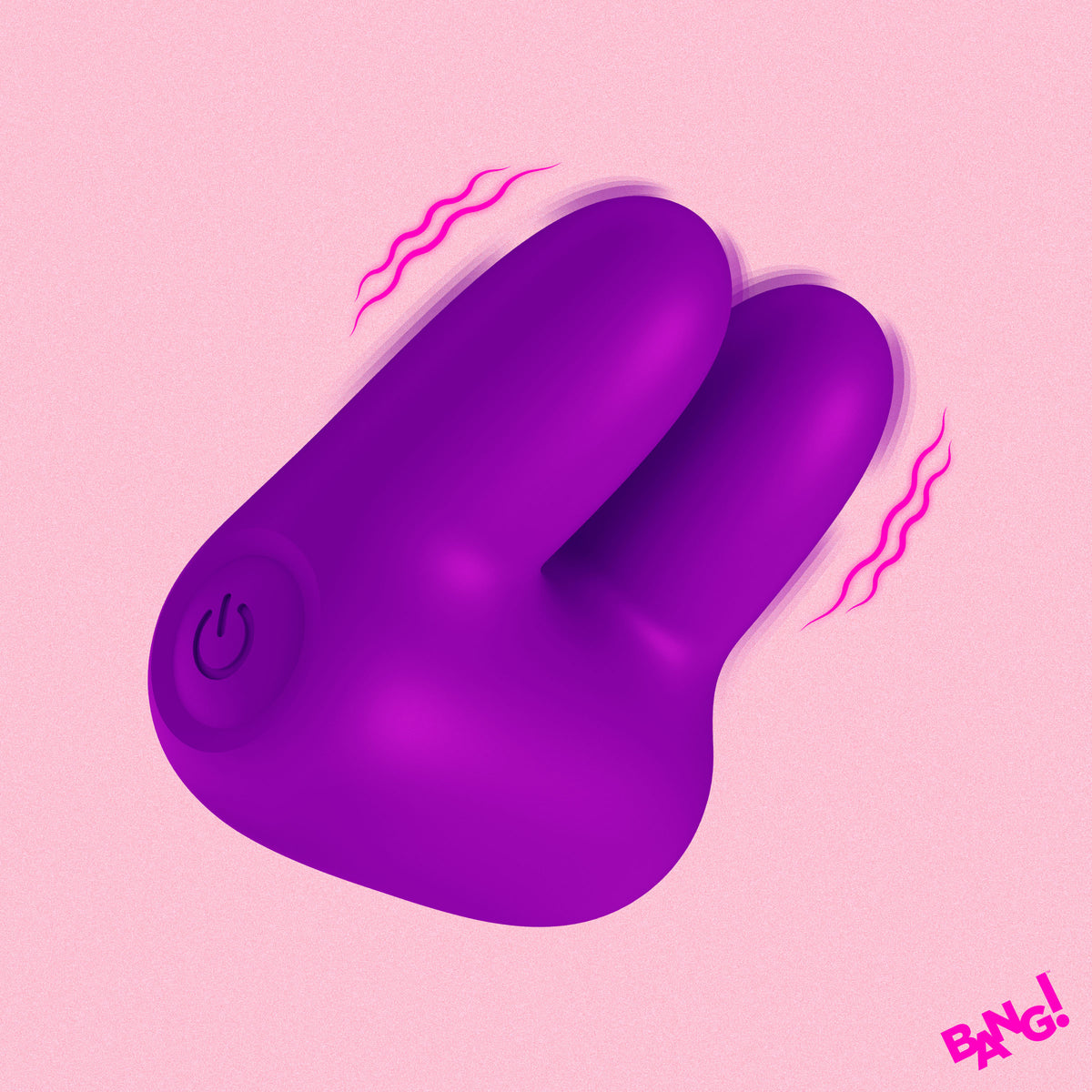Dual Silicone Clitoral Vibrator Purple on a soft pink background, showcasing its unique design and dual stimulation features.