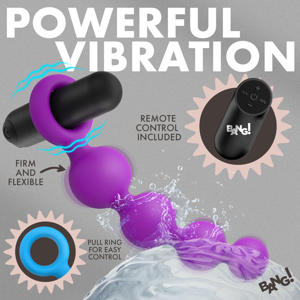 Vibrating Silicone Anal Beads Set With Remote showing firm and flexible beads with a wireless remote for added control.