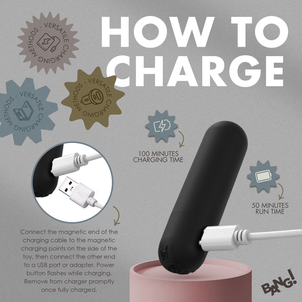 How to charge Vibrating Silicone Anal Beads Set With Remote with USB cable and charging information.