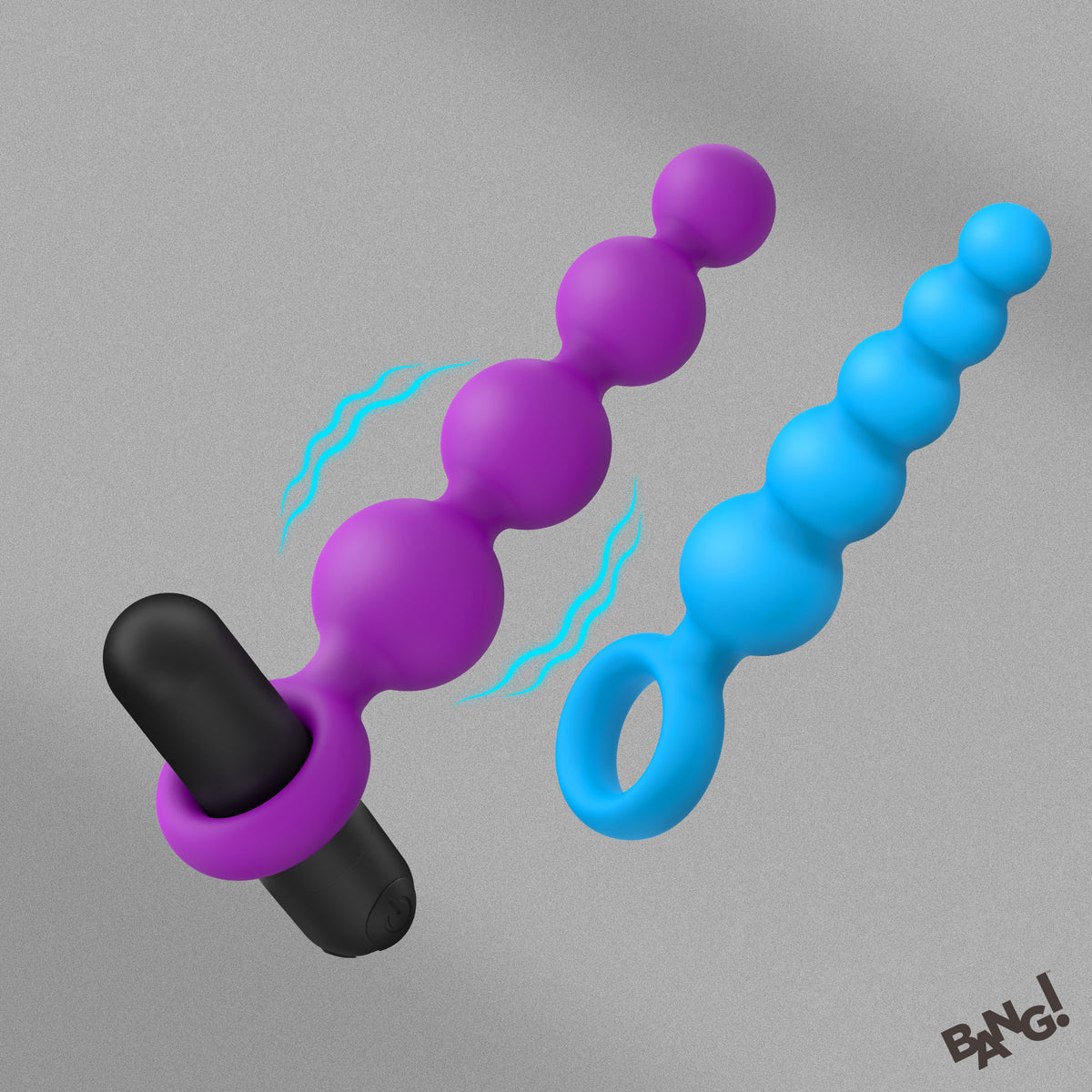 Vibrating Silicone Anal Beads Set With Remote featuring purple and blue beads and a vibrating bullet.