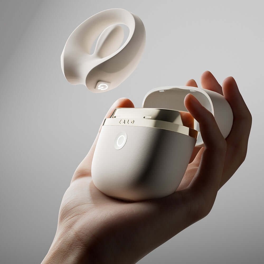 ZALO Apis Vibrating Couples Ring Ivory White in a stylish case, showcasing its premium design and modern features.