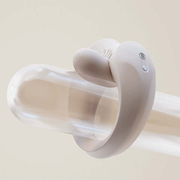 ZALO Apis Vibrating Couples Ring Ivory White close-up view showcasing its sleek design and modern features.