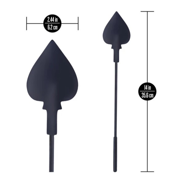 Temptasia Ardor Spade Crop Black with measurements showing 14 in length and 2.44 in width, designed for control and comfort.