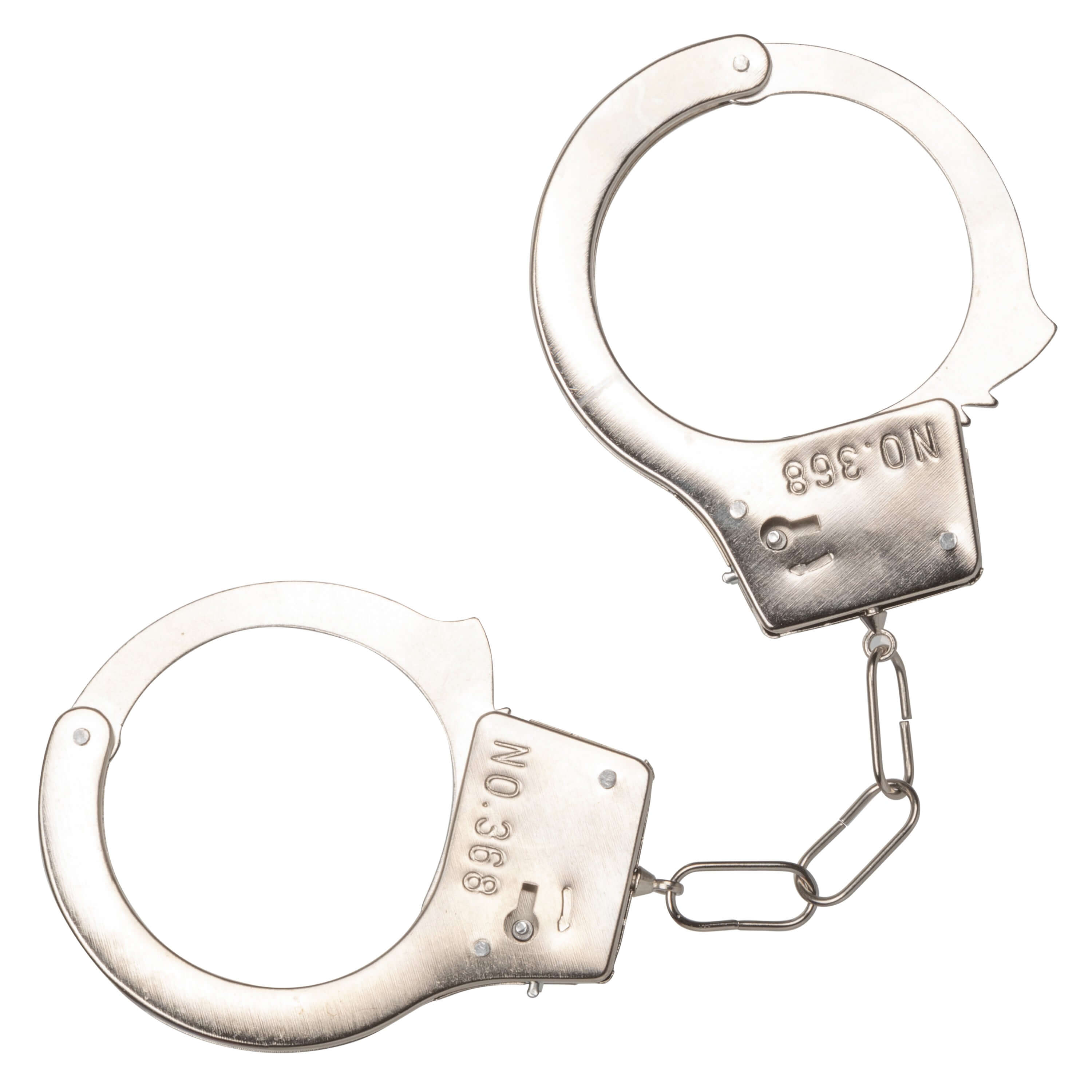 Playful Furry Cuffs White metal handcuffs with plush padding for light bondage play and comfort.