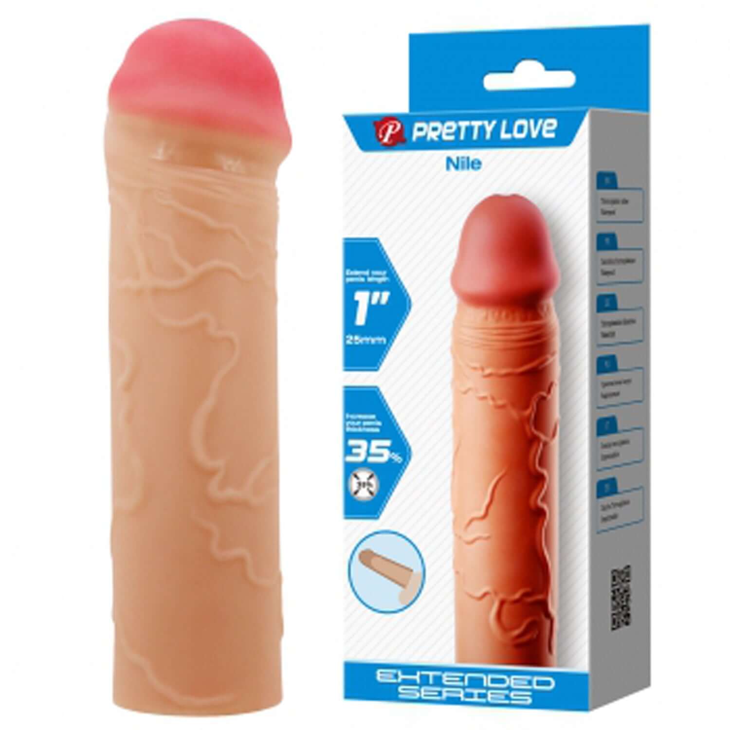 Nile Extended Penis Sleeve in packaging, offering extra length and realistic feel for enhanced pleasure.