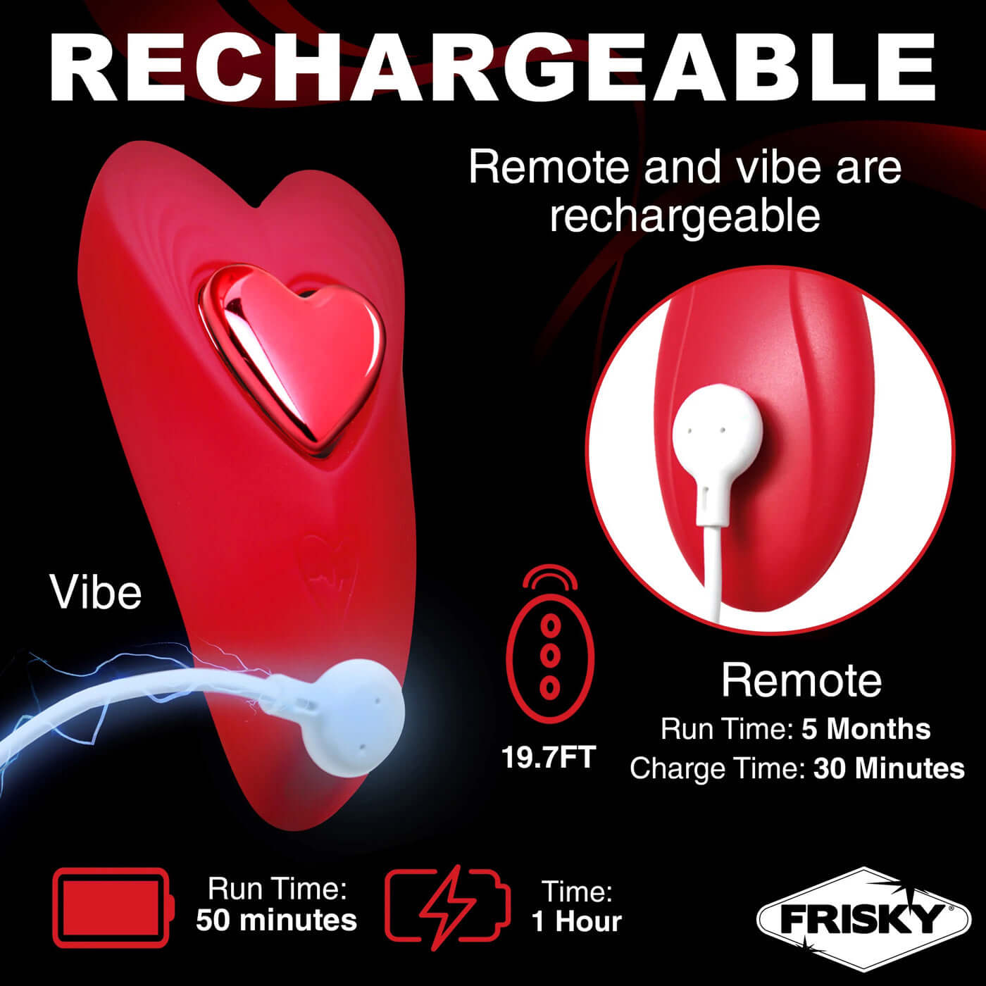 Love Connection silicone panty vibe with rechargeable remote in red, ergonomic design with heart shaped magnetic holder.