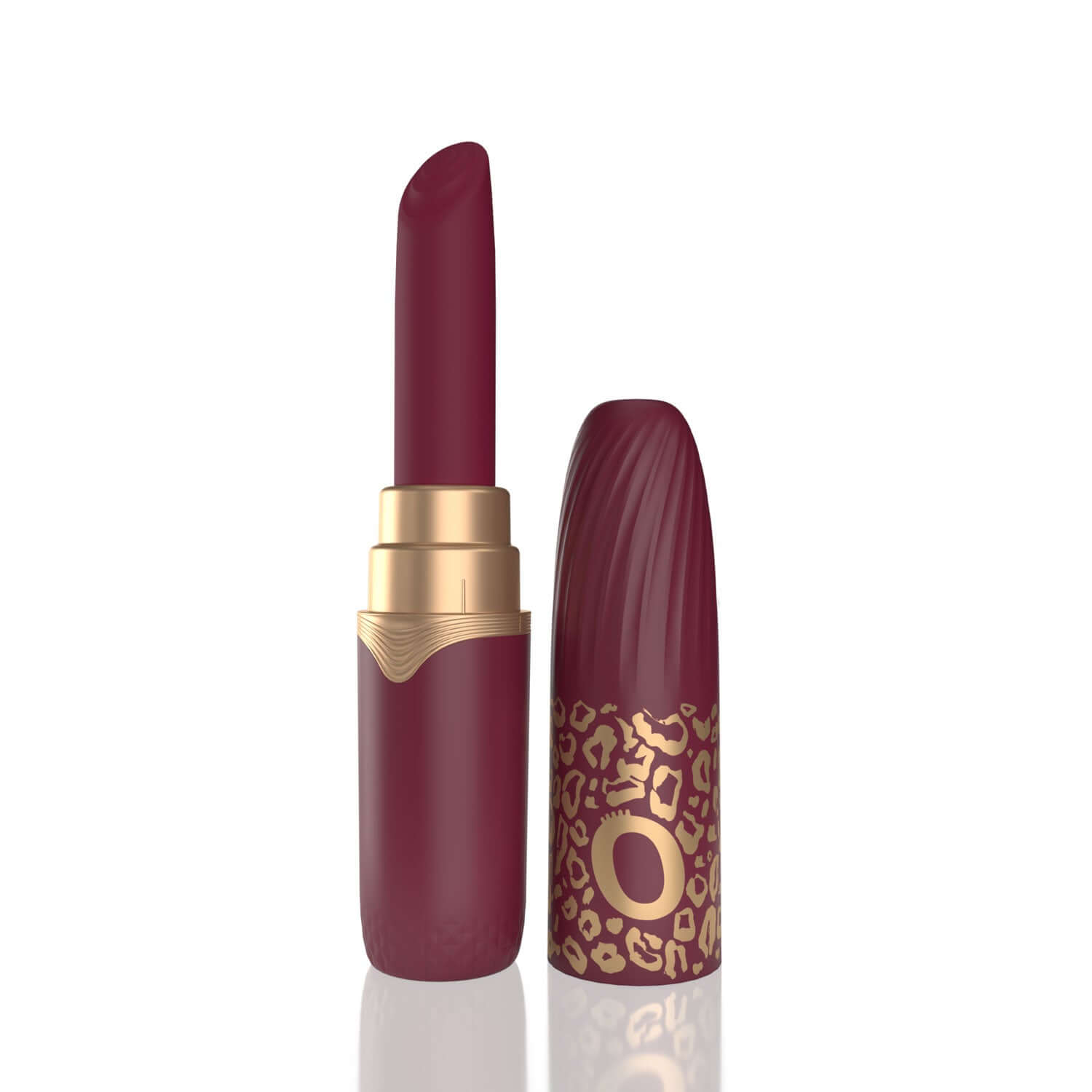 My Secret Premium Rechargeable Vibrating Lipstick in Merlot color with golden cap design, offering discreet pleasure and multiple tips.