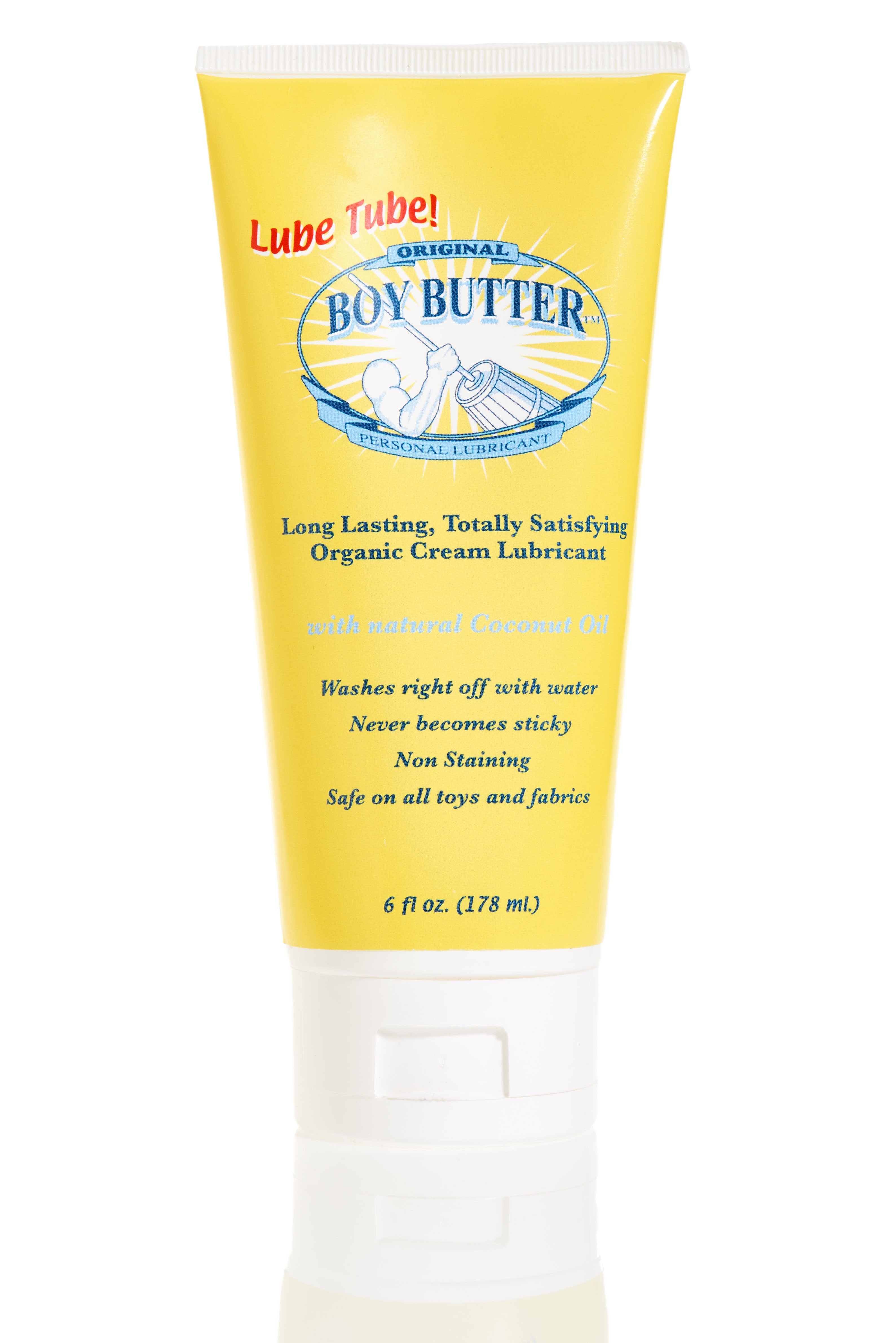 Boy Butter Original Formula 6 Oz Lube Tube, a cream lubricant with coconut oil for smooth, long-lasting performance.