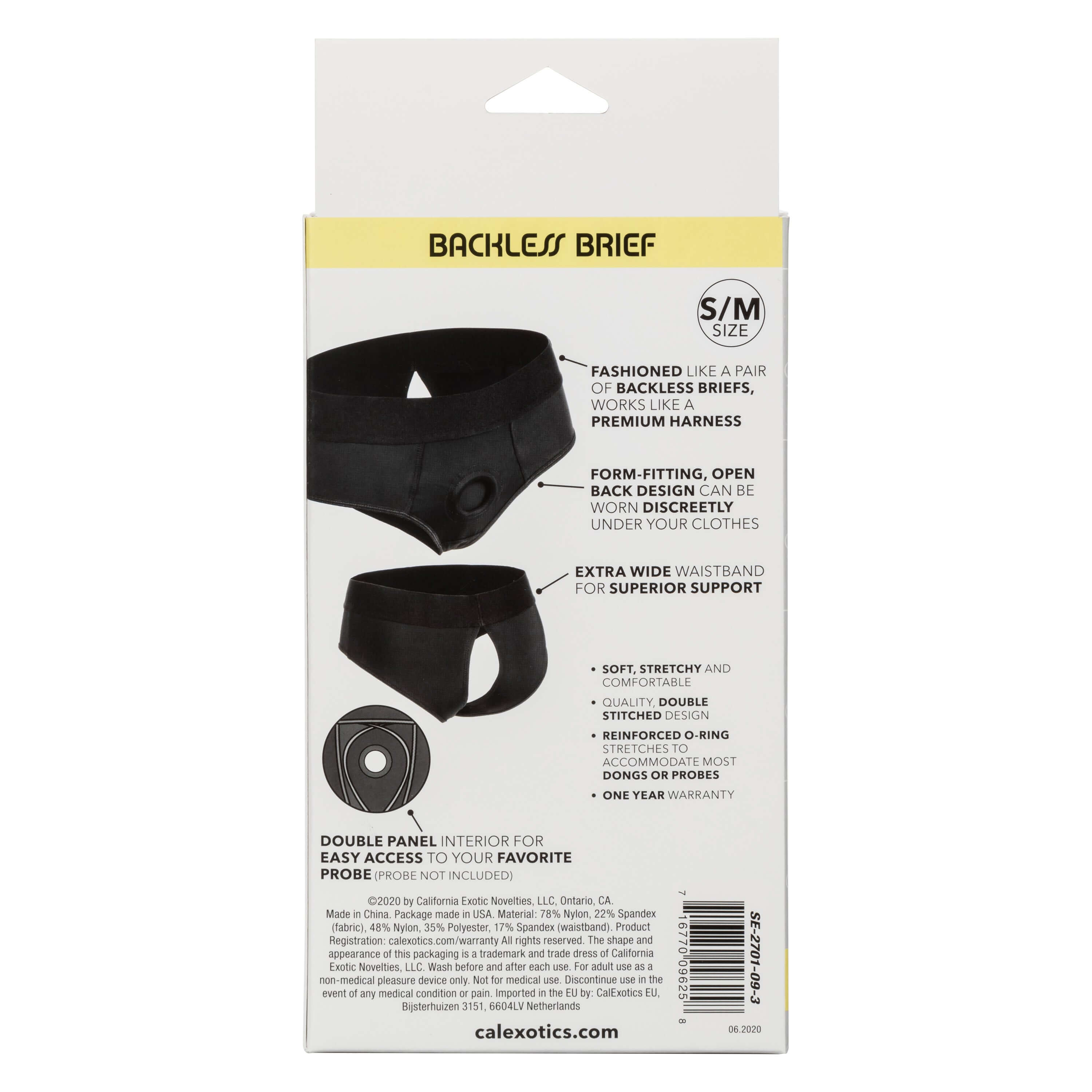 Boundless Backless Brief S M Black packaging showcasing form-fitting design for discreet wear and superior support.